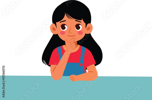  girl kids thinking idea flat vector illustration.