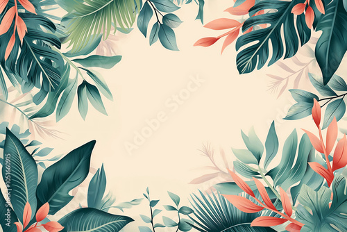 Lush tropical foliage framing a vibrant blank canvas for creative inspiration in nature