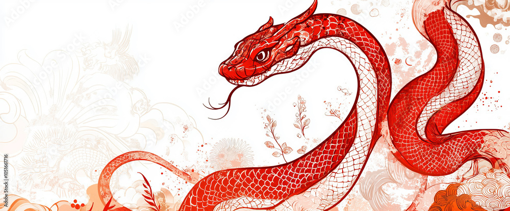 Obraz premium Chinese snake, red color, Chinese New Year background, 