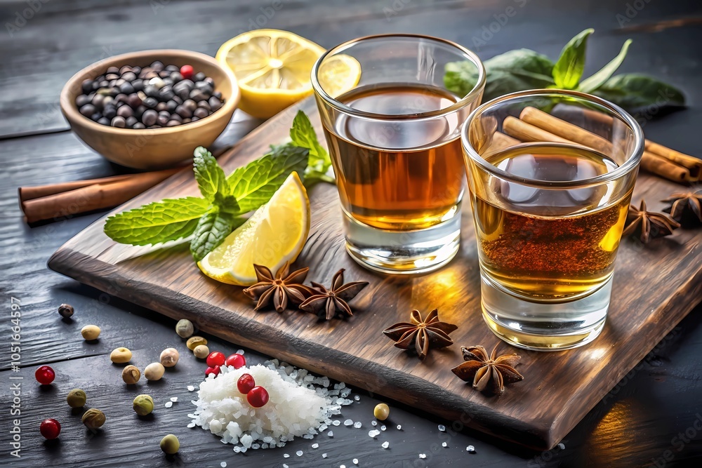 Fototapeta premium Spiced Herbal Tea With Lemon, Mint, and Star Anise: A Deliciously Warm and Aromatic Beverage