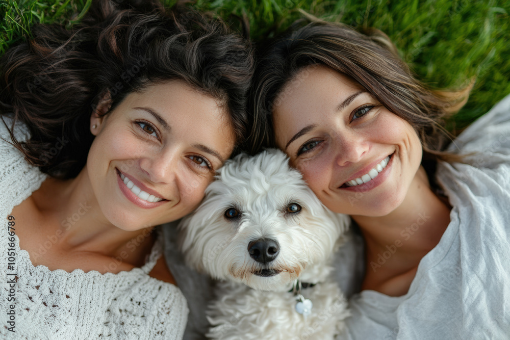 Smiling Women with Adorable White Dog Smiling Women with Adorable White Dog