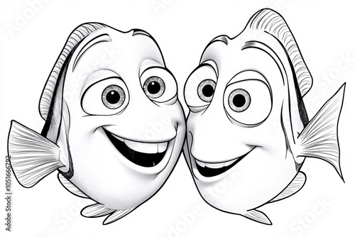 cute and funny coloring pages for kids with smiling fishes