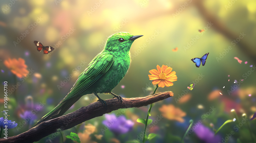 The Elegant Emerald Swift: A Lizard Among Vibrant Wildflowers and Fluttering Butterflies The Elegant Emerald Swift: A Lizard Among Vibrant Wildflowers and Fluttering Butterflies