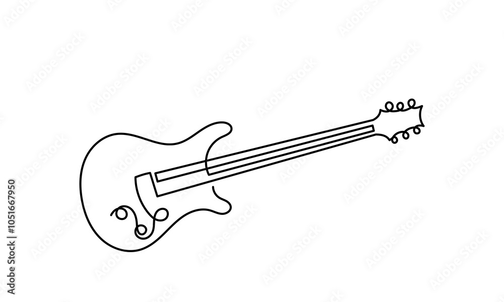 Fototapeta premium Continuous line drawing of bass classical acoustic guitar.Single-line electric Musical instrument concept of logo, guitar icon, and rock. Vector illustration guitar. isolated on white background.