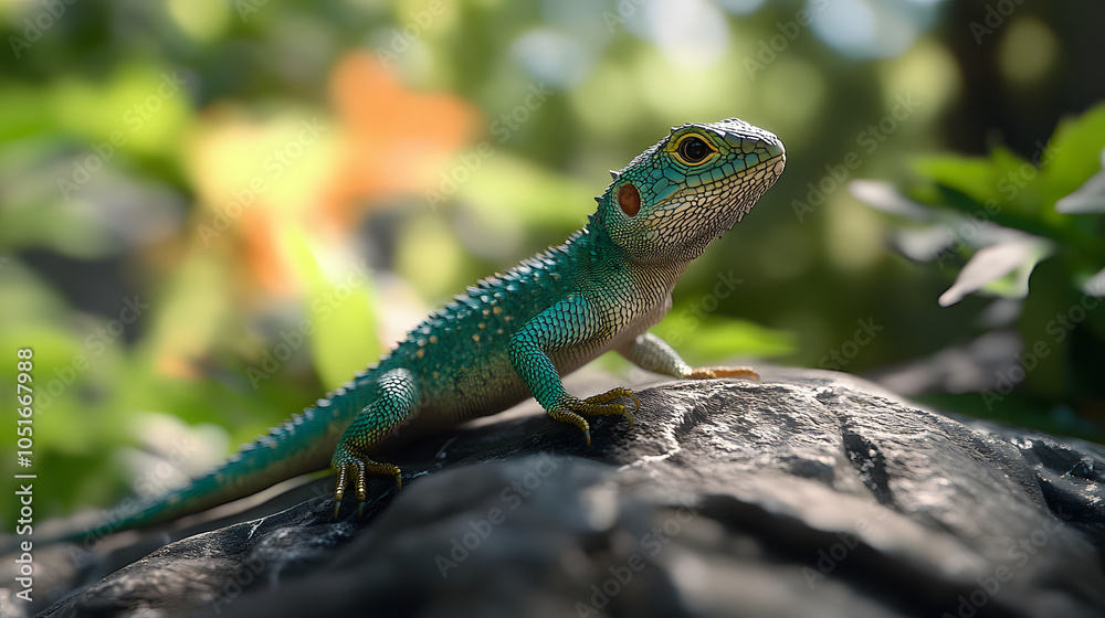 Collared Tree Lizard Adventuring Through Rocky Terrain with Detailed Scales and Vegetation Collared Tree Lizard Adventuring Through Rocky Terrain with Detailed Scales and Vegetation