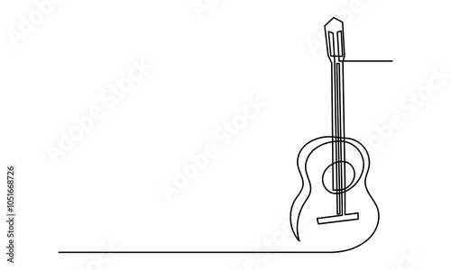 Continuous line drawing of bass classical acoustic guitar.Single-line electric Musical instrument concept of logo, guitar icon, and rock. Vector illustration guitar. isolated on white background.