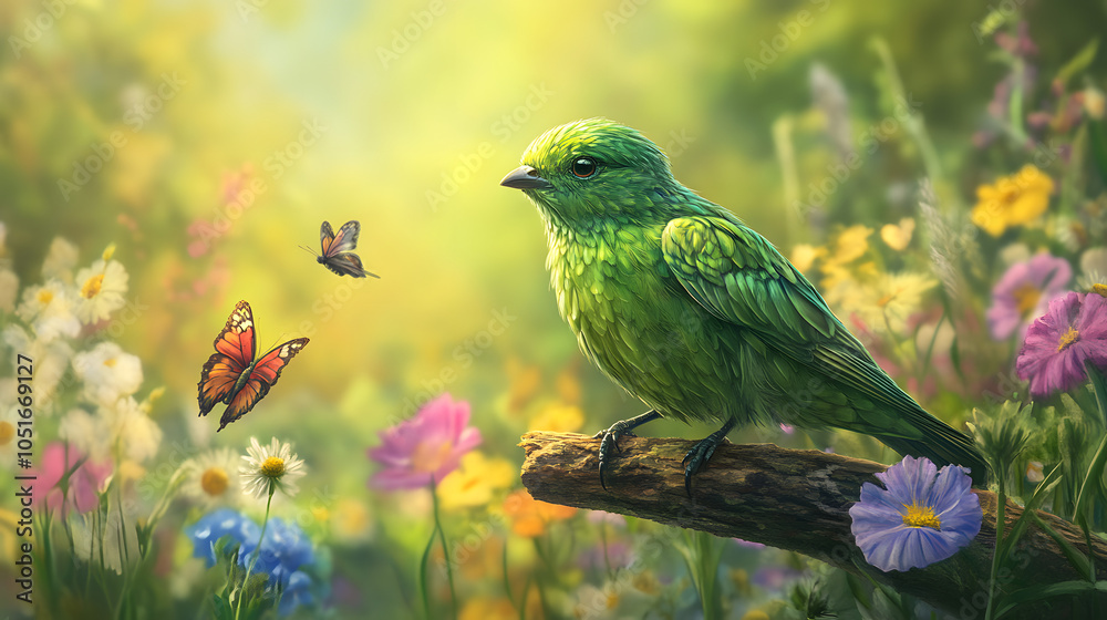 The Elegant Emerald Swift: A Lizard Among Vibrant Wildflowers and Fluttering Butterflies The Elegant Emerald Swift: A Lizard Among Vibrant Wildflowers and Fluttering Butterflies
