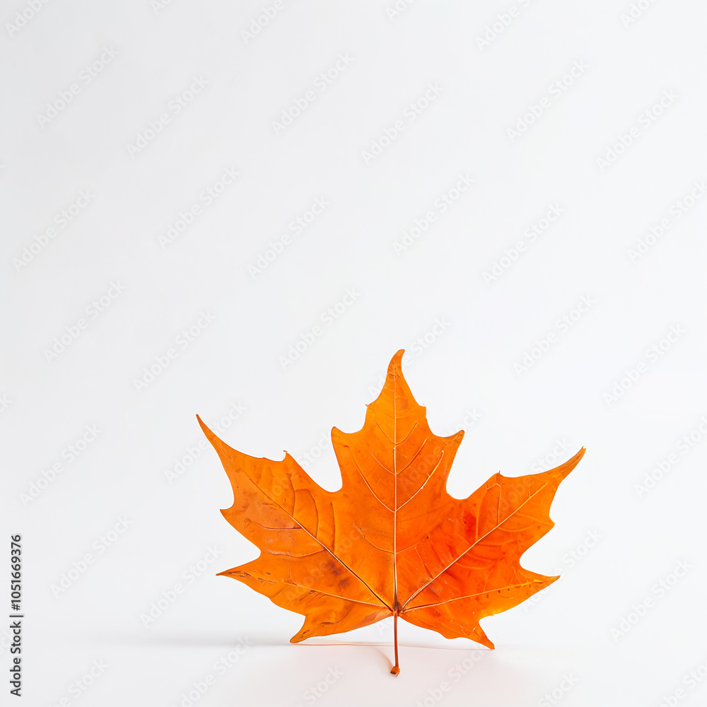 Fototapeta premium A single orange leaf on a white background.