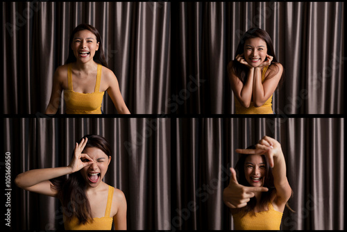 Image montage of young woman making faces in photo booth photo