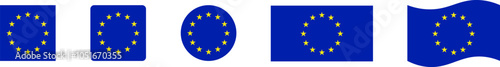 Blue European Union Logo. Vector illustration. EU flag icon with stars in a circle. Set of graphic elements