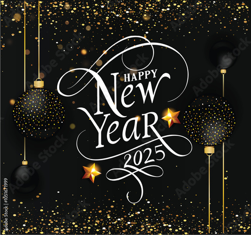 A Black background with a picture of a happy new year of 2025