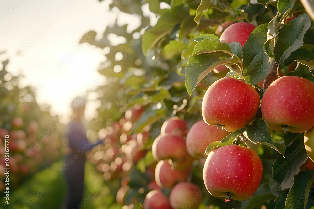 Apple harvesting in a sunny orchard during autumn Apple harvesting in a sunny orchard during autumn