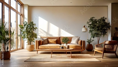 Minimalist Living Room with Natural Light and Indoor Plants