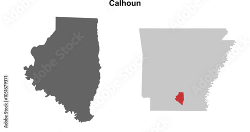 Calhoun County (Arkansas) blank outline map set photo