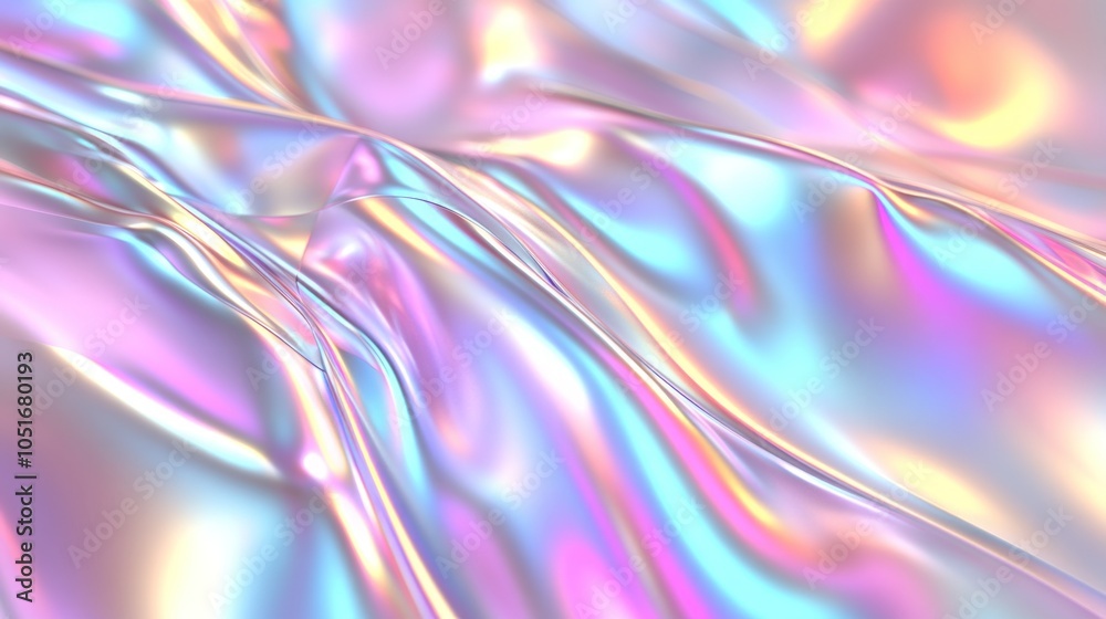 A close-up view of iridescent fabric with flowing textures and vibrant colors. A close-up view of iridescent fabric with flowing textures and vibrant colors.