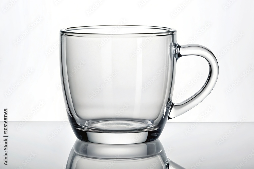 Modern clear glass coffee mug with a minimalist handle and a rounded body shape, modern, tableware Modern clear glass coffee mug with a minimalist handle and a rounded body shape, modern, tableware