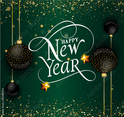 A green background with a picture of a happy New Year. New year.