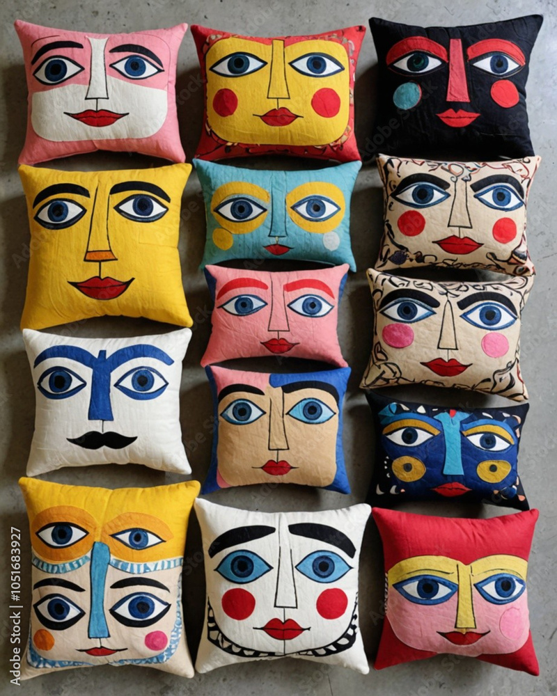 Collection of Decorative Pillows with Vibrant Ethnic, Geometric, and Bohemian Patterns – Embroidered Cushions for Home Decor, Modern Interiors, Living Room Accents, and Stylish Textile Designs  
