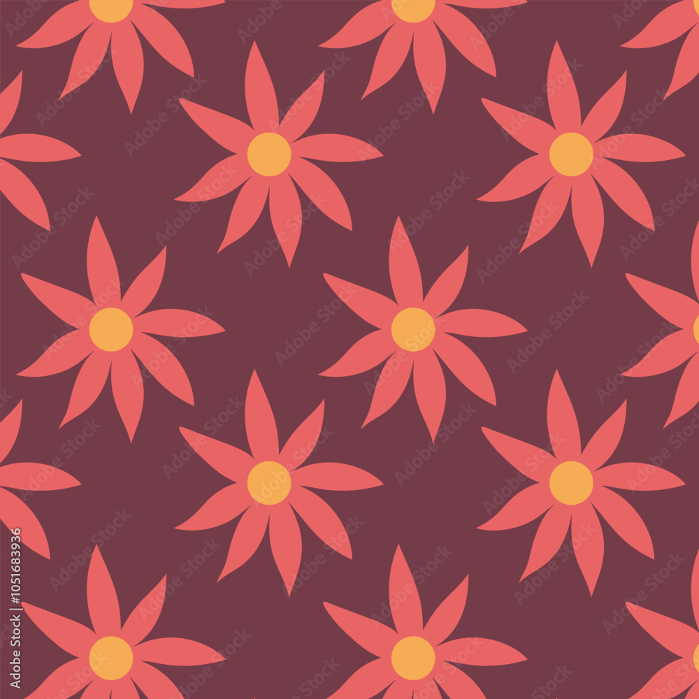 Fototapeta premium Colorful seamless wildflower pattern, vector illustration botany style, floral doodle background,minimal botanical art, funny basic nature shapes wallpaper.