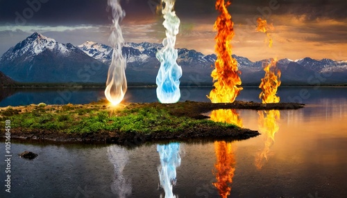 Five elements of nature air water fire earth space creation of natures force photo