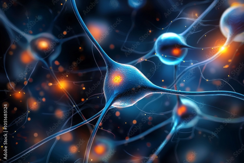A vibrant depiction of neurons interconnecting, symbolizing brain ...