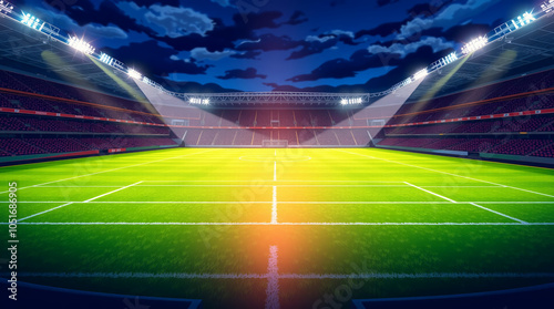 Football Stadium at Night Illuminated by Bright Lights and Spotlights photo