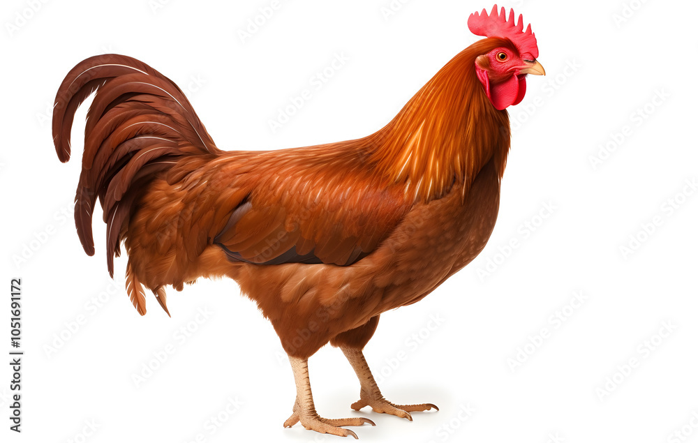 Chicken on white background, representing the essence of farm life and poultry. Chicken on white background, representing the essence of farm life and poultry.