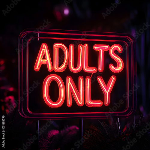 Red Neon Adults Only Sign with Nighttime Ambiance