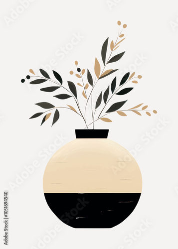 Minimalist botanical vase illustration