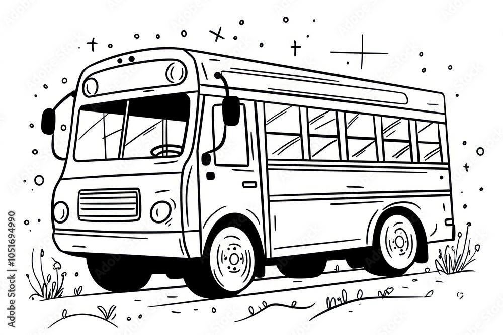 Bus, coloring page for kids, line art, black and white. Stock ...