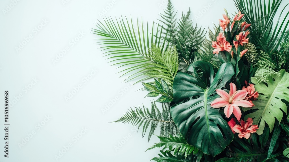 Beautiful Floral Arrangement with Greenery Background Beautiful Floral Arrangement with Greenery Background