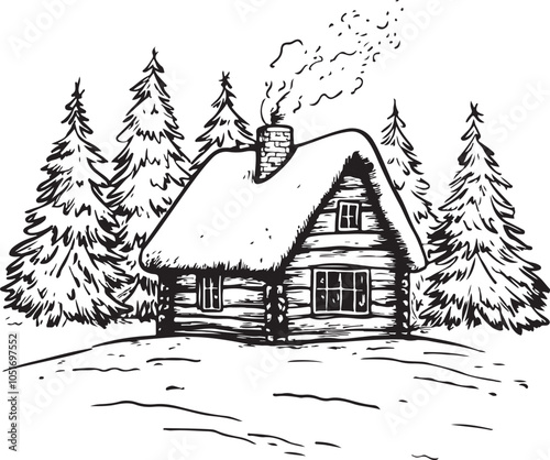 Christmas home Hand drawn design. Isolated on a white background ink sketch vintage