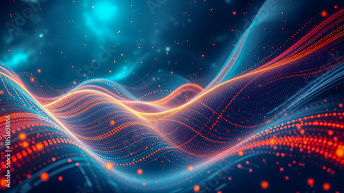 Abstract futuristic background with orange blue glowing neon network lights. Data transfer futuristic background design. Vibrant digital tunnel filled with glowing blue and orange data streams. Ai gen