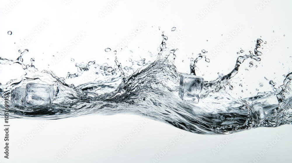 Ice Cubes Splashing into Water Close-Up Ice Cubes Splashing into Water Close-Up