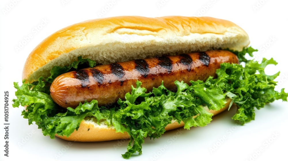 Juicy Grilled Hotdog in Fresh Lettuce Bun Juicy Grilled Hotdog in Fresh Lettuce Bun