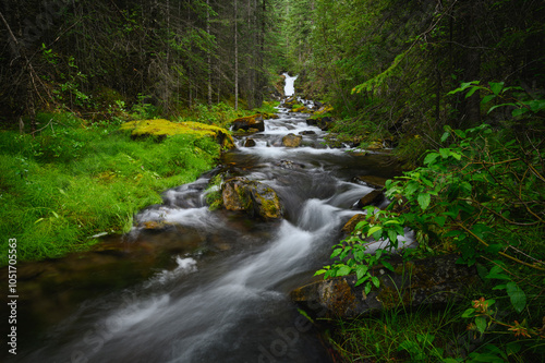 The Magic Waterfall in summertime, Canmore, Alberta, Canadian Rockies, Canada, North America photo