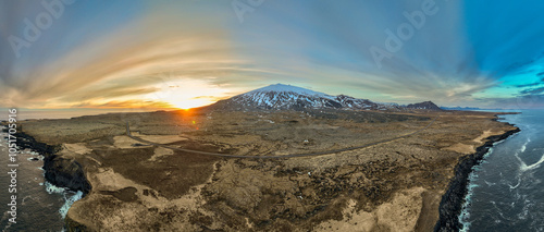 A view of SnAdz?fellsjokull in the Snaefellsnes Peninsula at sunset, Iceland, Polar Regions photo