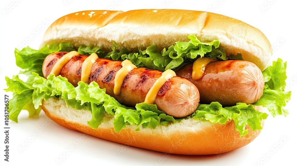 Vibrant Hotdog with Fresh Lettuce and Flavorful Toppings Vibrant Hotdog with Fresh Lettuce and Flavorful Toppings