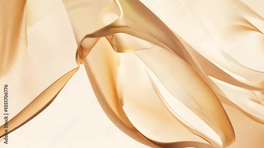 Abstract tenderness beige peach silk background luxury wave cloth satin pastel color fabric. Gold milk liquid wave splash, wavy fluid texture. Fluttering material. 3D animation motion design video