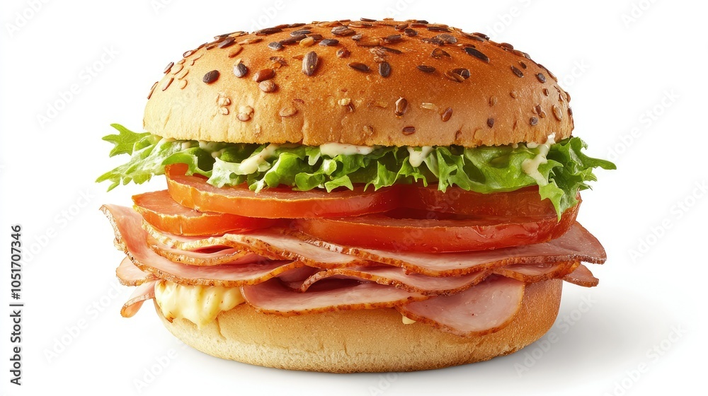 Delicious Ham Sandwich on a Sesame Seed Bun