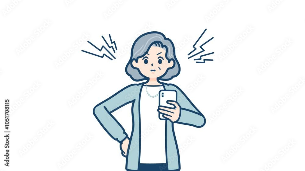 Senior woman_smartphone angry_with alpha channel