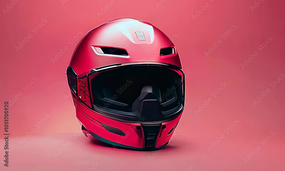 Vibrant red motorcycle helmet on a pink background Vibrant red motorcycle helmet on a pink background