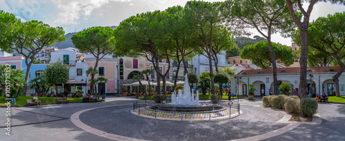 View of cafes and restaurants in Piazza Marina in Casamicciola Terme, Island of Ischia, Campania, Italy, Europe photo