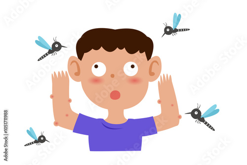 mosquito carrier of dengue fever disease. mosquito bite with allergy rash