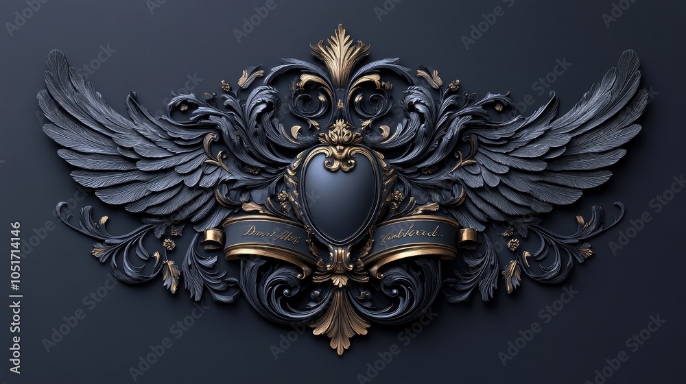 Fototapeta premium Elegant crest adorned with a flowing banner and decorative elements.