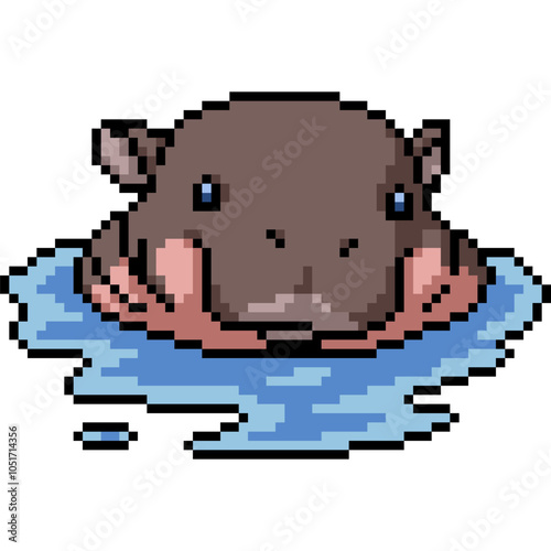 pixel art of baby hippo swim