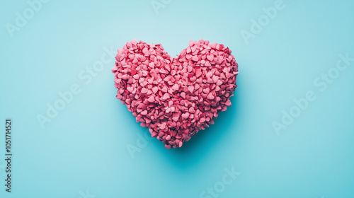 Heart candy with pink texture on pastel blue background for Valentine’s Day or romantic gift concept