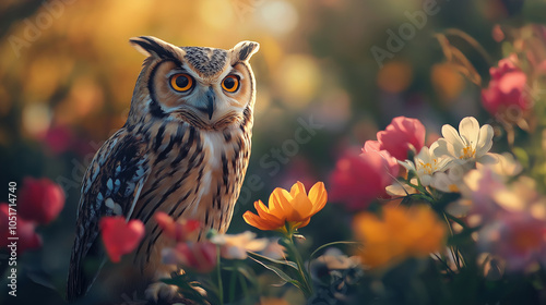 Owl in Flower Garden photo