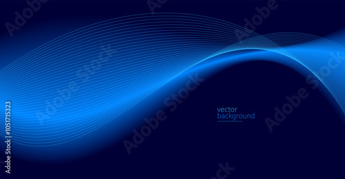 Smooth flow of wavy shape with gradient vector abstract background, dark blue design curve line energy motion, relaxing music sound or technology.