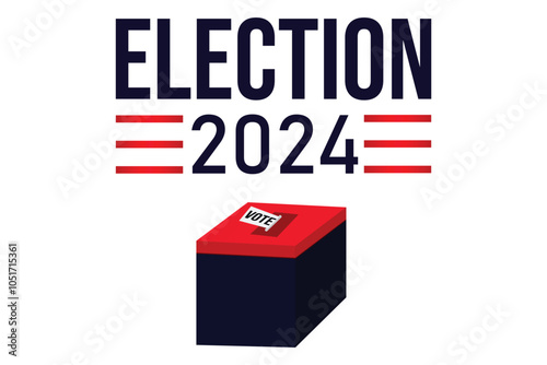 Election 2024 red and blue theme with ballot box isolated on white background. USA election banner concept